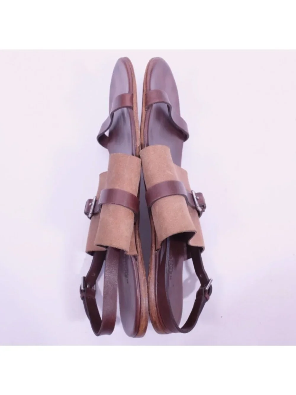 HERMES Tao sandals slides 43 US 10 leather brown silver buckles